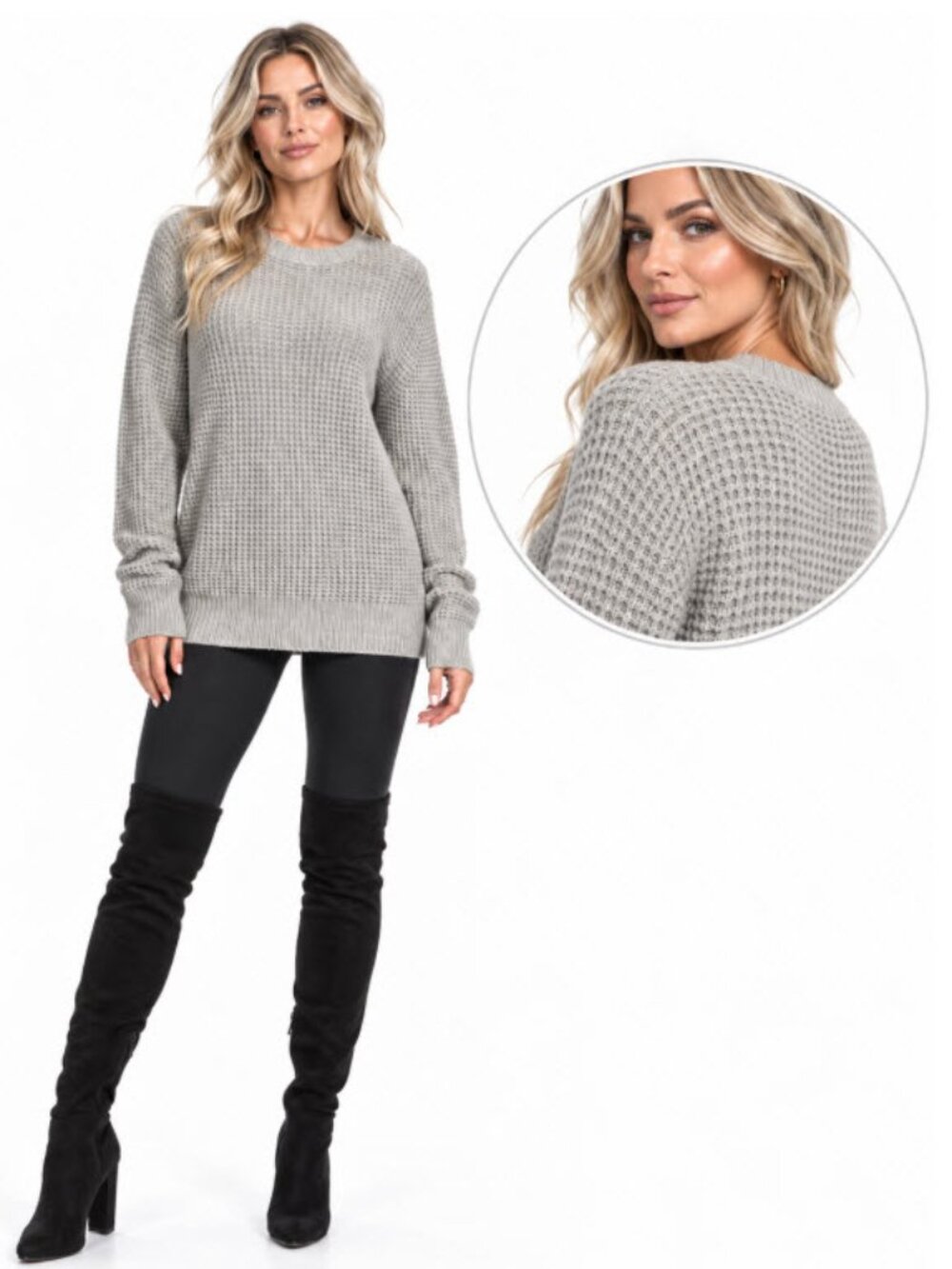 AllSaints Wool Waffle Knit Sweater Grey Oversized Size S